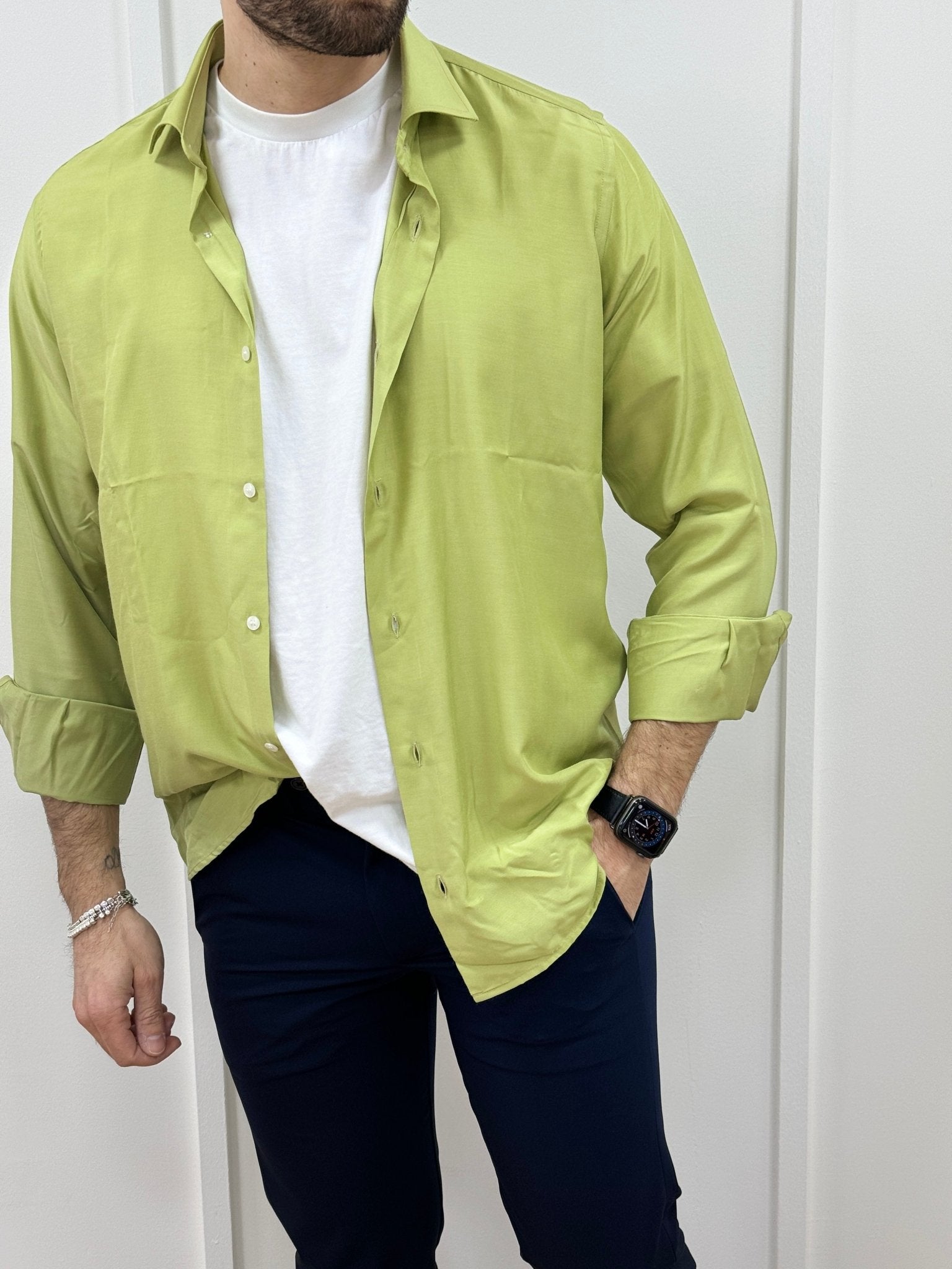 Camicia In Viscosa Slim Fit Verde - SEASON LAB
