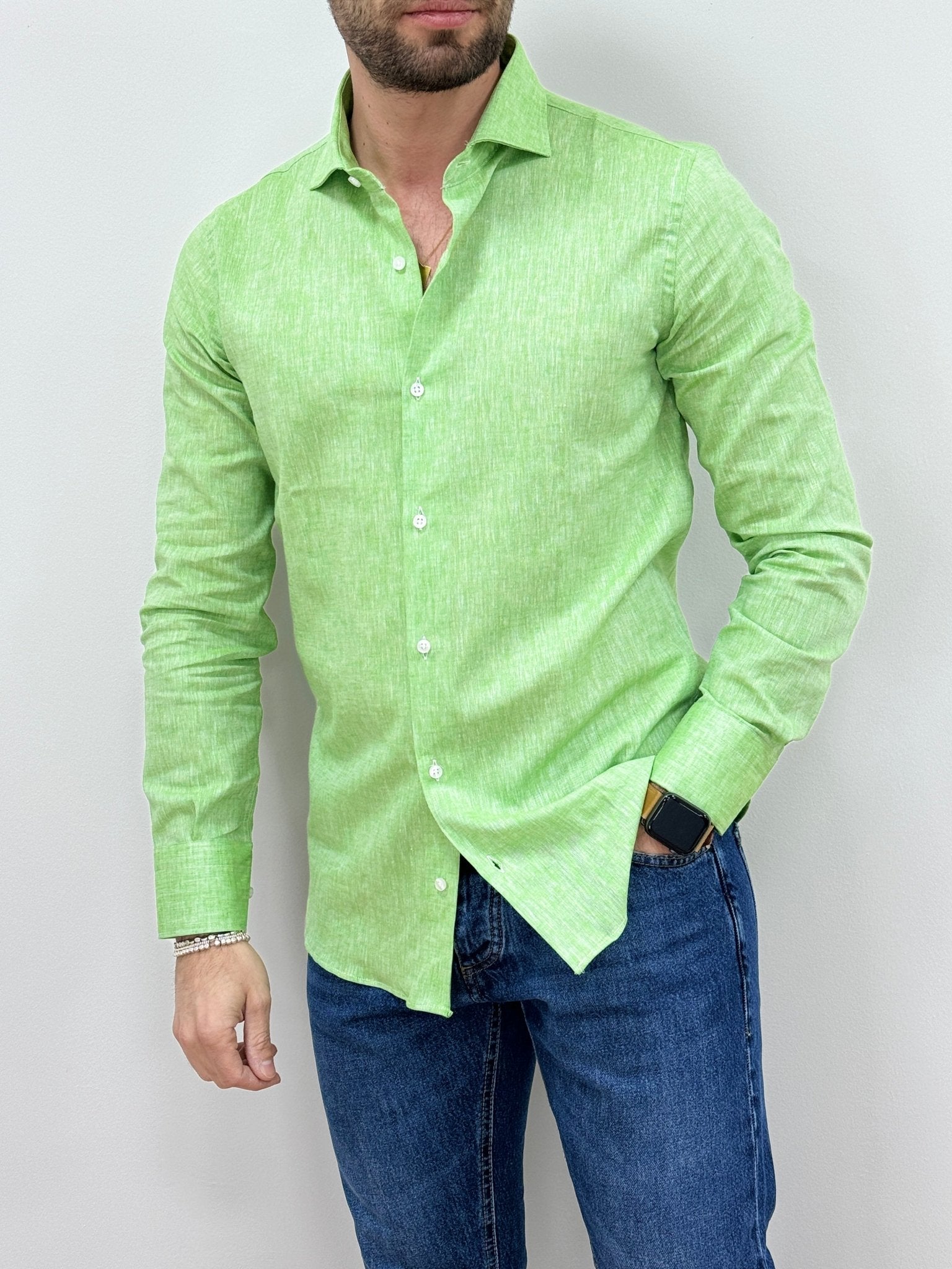 Camicia Uomo Lino Verde Lime - SEASON LAB