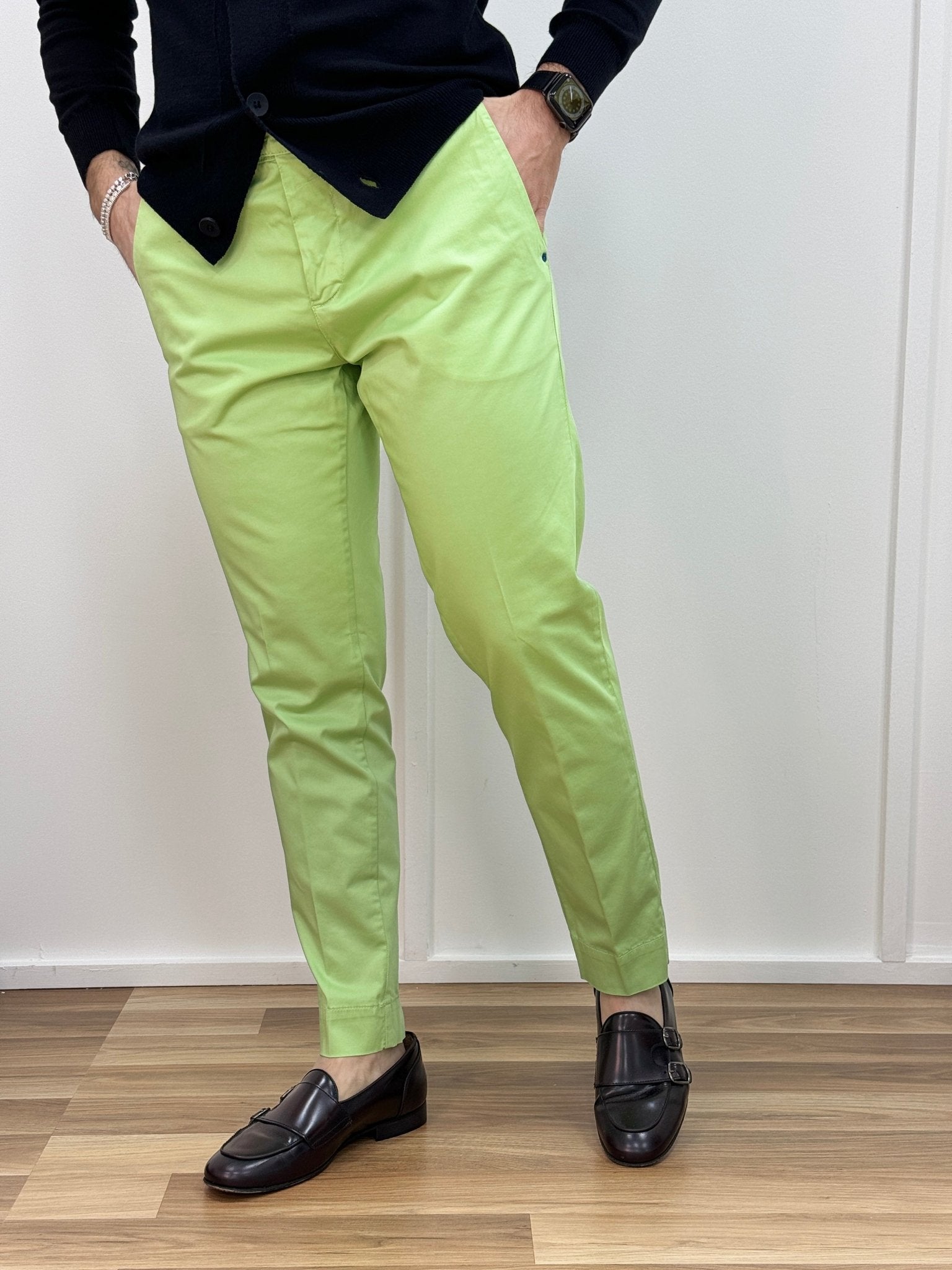 Pantalone Raso Di Cotone Verde Mela - SEASON LAB