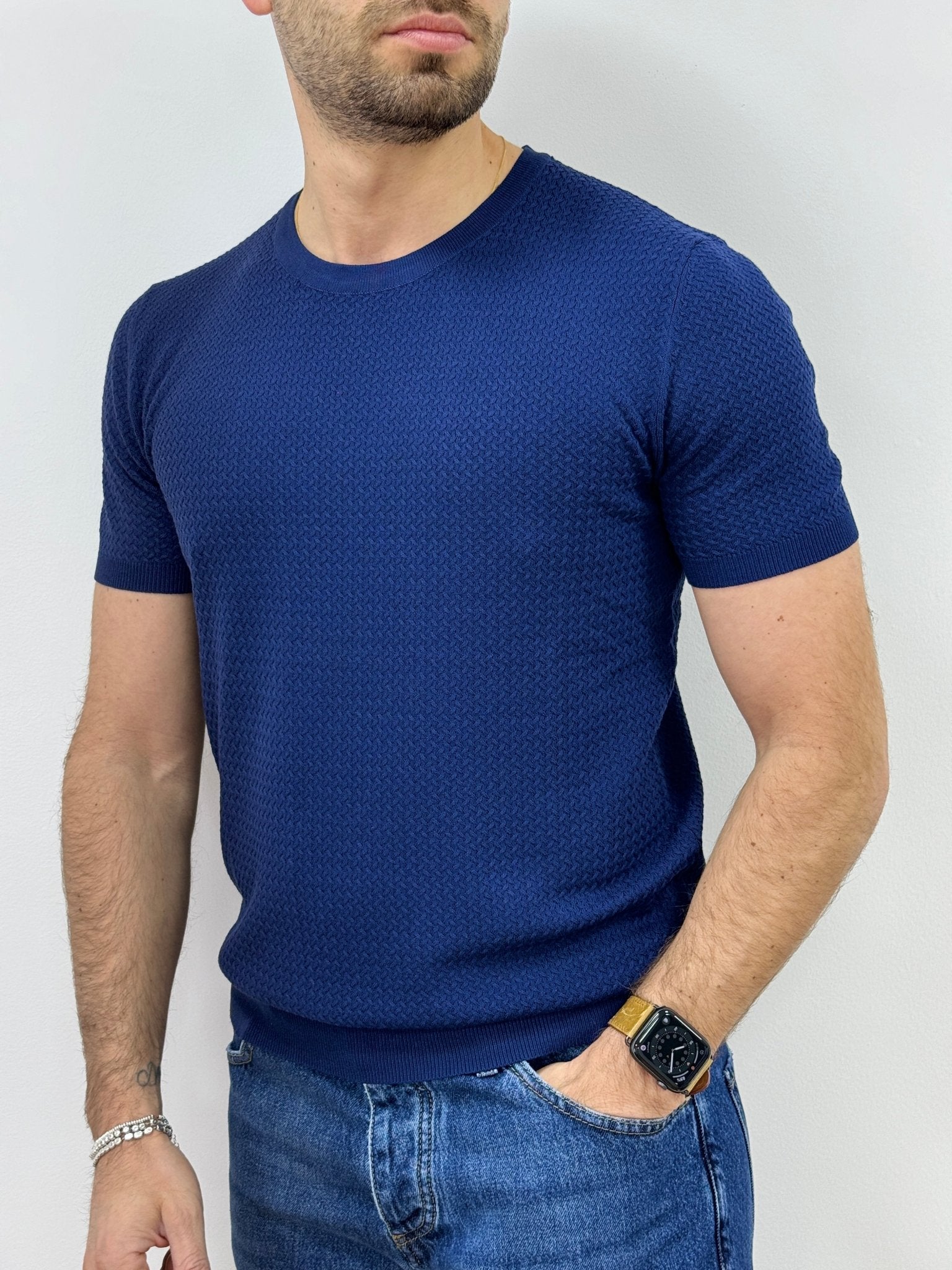 T-Shirt Uomo in Filo Intreccio Blu - SEASON LAB