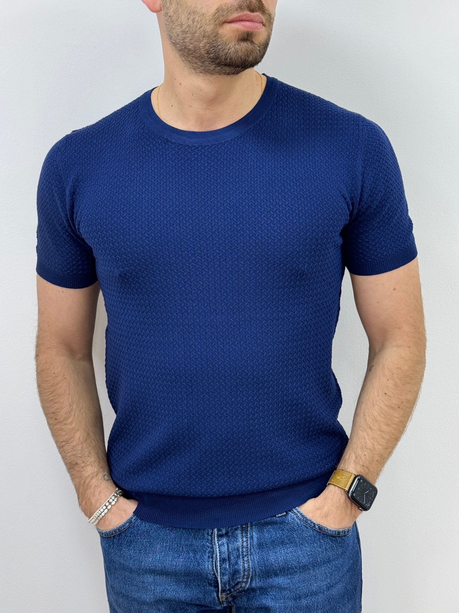 T-Shirt Uomo in Filo Intreccio Blu - SEASON LAB